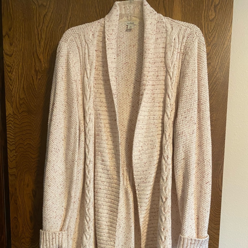 LL Bean cardigan sweater, cream. Size XL